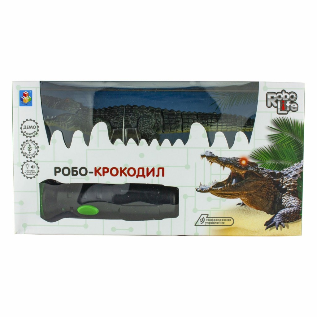1Toy игрушка Робо-Крокодил на ИК пульт управ (звук, свет, движение), кор. 14*26*10 см 